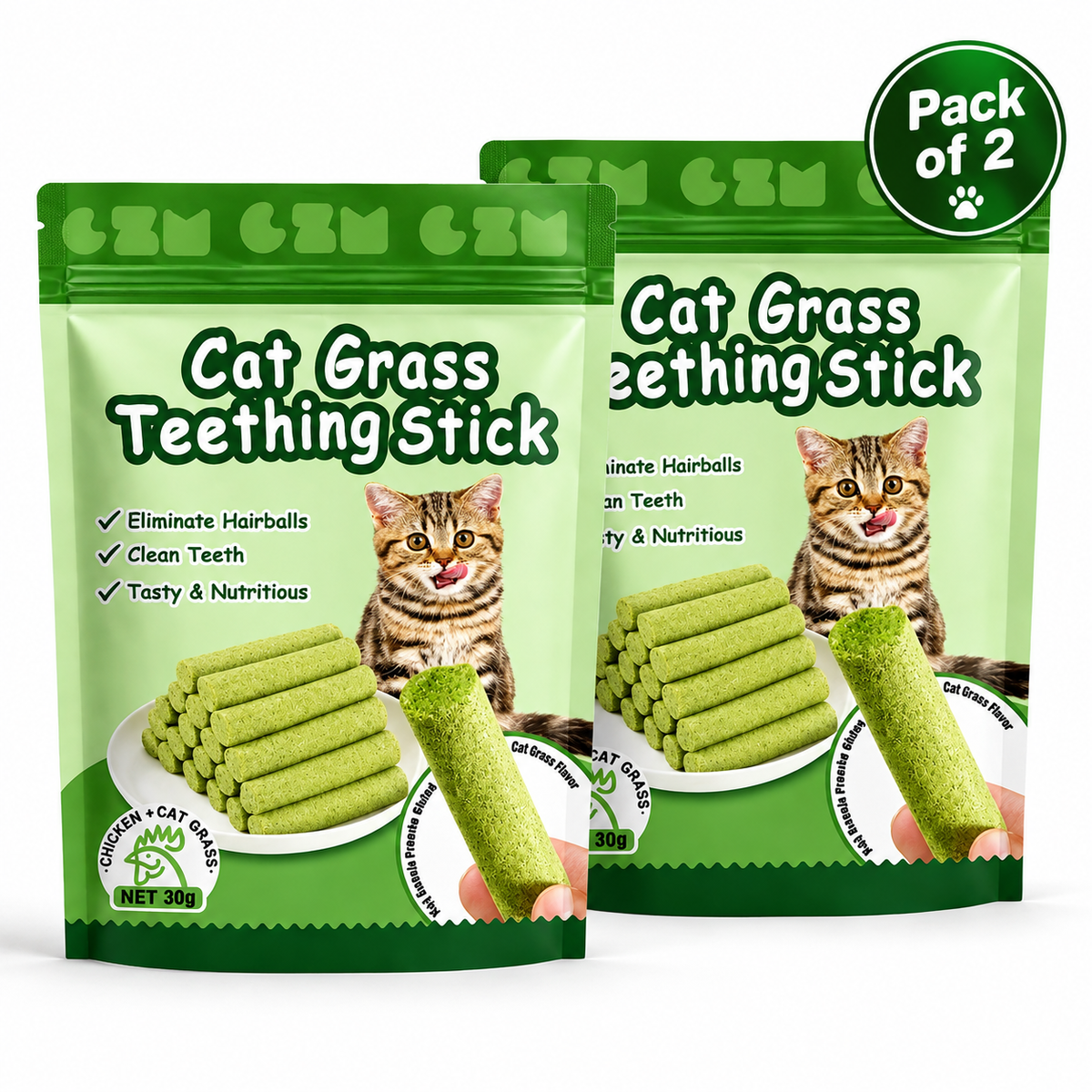 Cat Grass Teething Sticks for Hairballs & Constipation